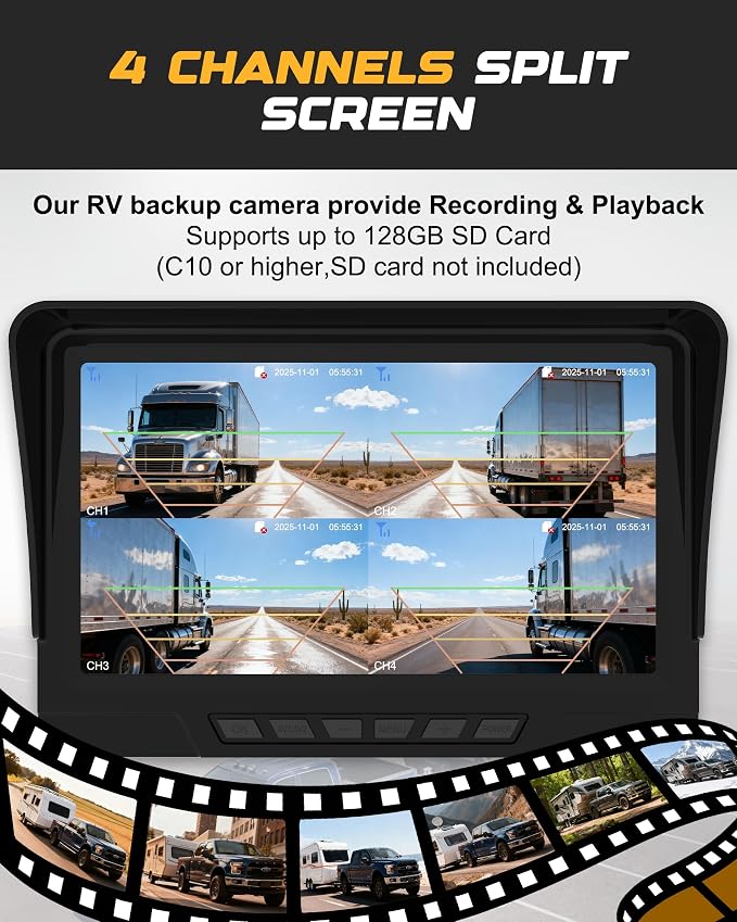 RETRUE Trailer Backup Camera, Backup Camera Wireless with 7inch Monitor 1080HD, IP68 Waterproof 170°Wide-Angle View Night Vision for RV Trailer Truck Pickup