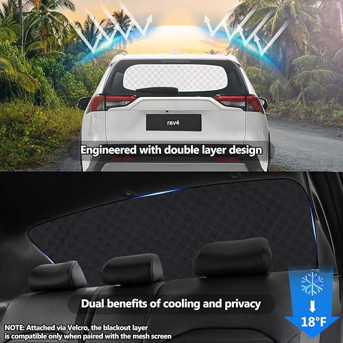 ZATOOTO Rear Windshield Sunshade for 2019-2024 Toyota RAV4 Back Window Sun Shade Double Layer Design for Sunshade and Privacy Offer Great Visibility Sun Blocker Rear Window Shade for Toyota RAV4