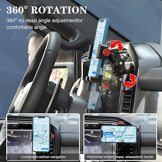 EASEORD Aluminum Vent Phone Mount Compatible with Ford F150 (2021-2025), F-250/F-350 (2023-2024), F150 Lightning XL & PRO，Metal Phone Holder with 360 Rotation for iPhone, Android, Samsung & All Phones