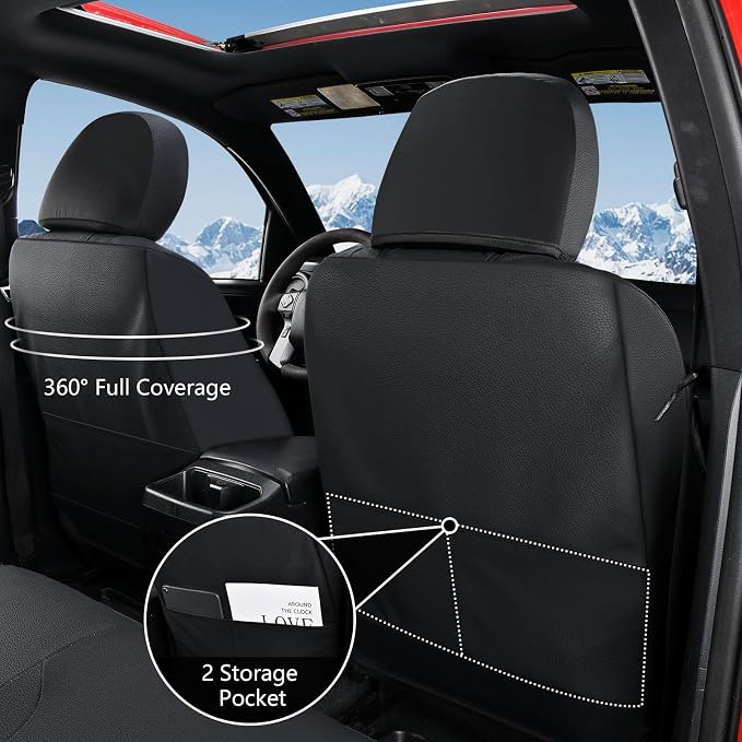 Truckiipa Automotive Seat Covers Fit for Toyota Tacoma Front Seat Leather Waterproof Full Coverage Truck Seat Covers Custom Fit for 2005-2015 Toyota Tacoma Double Crew Cab, Front Pair, Black