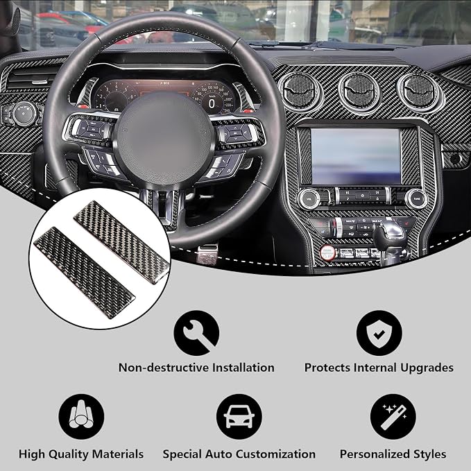 31 PCS Real Carbon Fiber Interior Trim Kit Compatible with Ford Mustang 2015-2023, Center Console Display Panel Trim AC Air Vent Trim, Interior Decor Sticker Accessories