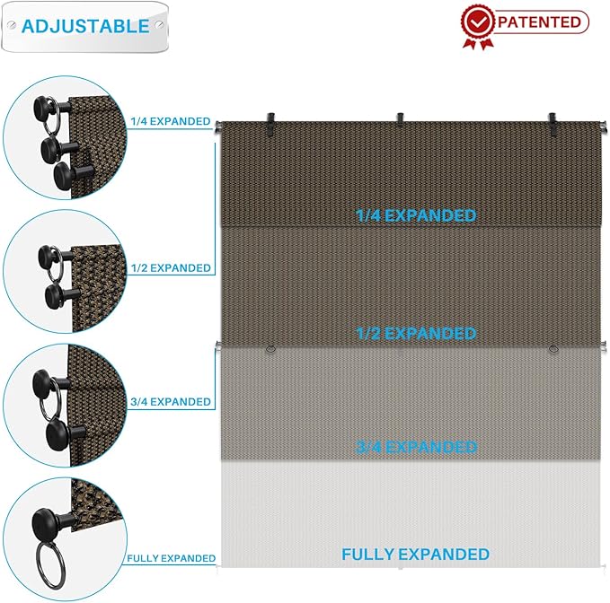Patio Shades Roll Up Outdoor 8'Wx12.5'H Foldable Roller Shade Patio Blinds Exterior Block Sun Screen for Outside Porch Deck Balcony Pergola Carport, Brown
