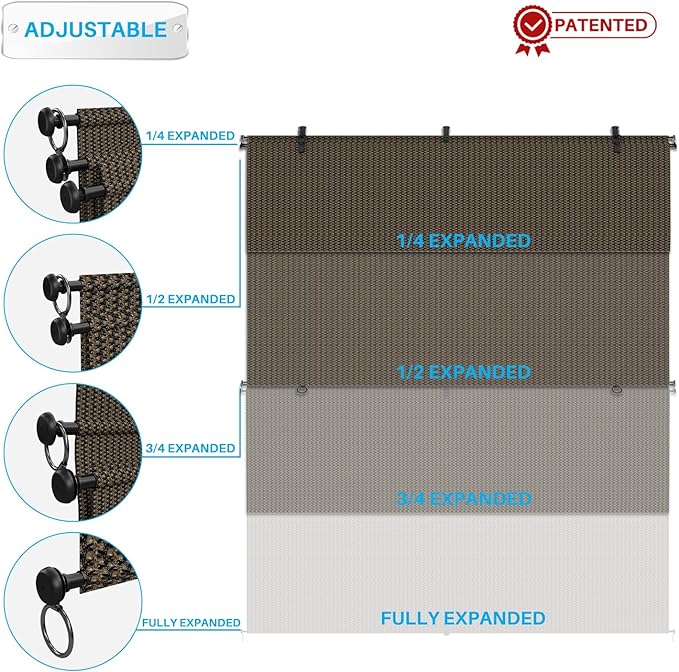 Patio Shades Roll Up Outdoor 7'Wx8.5'H Foldable Roller Shade Patio Blinds Exterior Block Sun Screen for Outside Porch Deck Balcony Pergola Carport, Brown