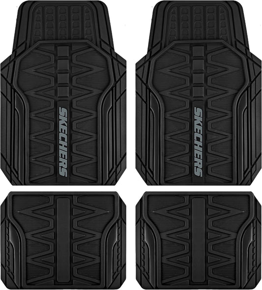 Skechers Car Floor Mats,Heavy Duty Rubber Car Mats Full Set,All WeatherFloor Mats,Waterproof Trim to Fit Universal Floor Liner Car Accessories,Automotive Floor Mats for Cars Trucks SUV,Black
