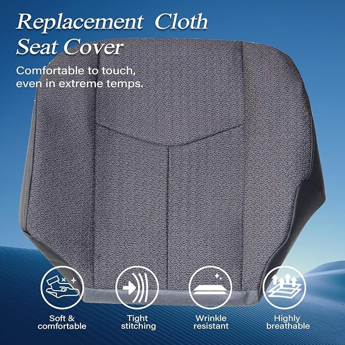 GXARTS Driver & Passenger Bottom & Top Lean Back Replacement Seat Covers Fit for Chevy Silverado GMC Sierra 1500 2500HD 3500HD 2003 2004 2005 2006 2007 Cloth Gray #69C