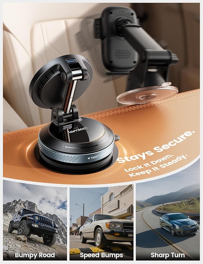 Lamicall 15W for MagSafe Car Mount Charger - [70 LBS Strongest Suction] Magnetic Wireless Car Charger, Suction Cup Phone Mount, Vacuum Magnetic Phone Holder Car Mount for iPhone 17 Pro Max 16 15 14 13