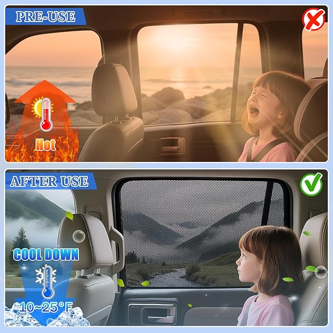 ZATOOTO Car Window Shades F150 2015-2020 for Rear Window 2Pack car Shades for Back Windows Baby & Pet | Blocks 99% UV Rays & Heat | Breathable Mesh for Privacy & Bug Protection | Camping & Travel