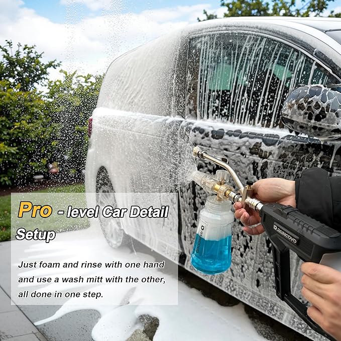 Raincovo Foam Cannon with Short Pressure Washer Gun, Dual Connector Accessories, Snow Soap Attachment for Car Wash, 5 Nozzles Tips with Holder, 1/4” Quick Connect, Additional 1.1 mm Orifice Nozzle