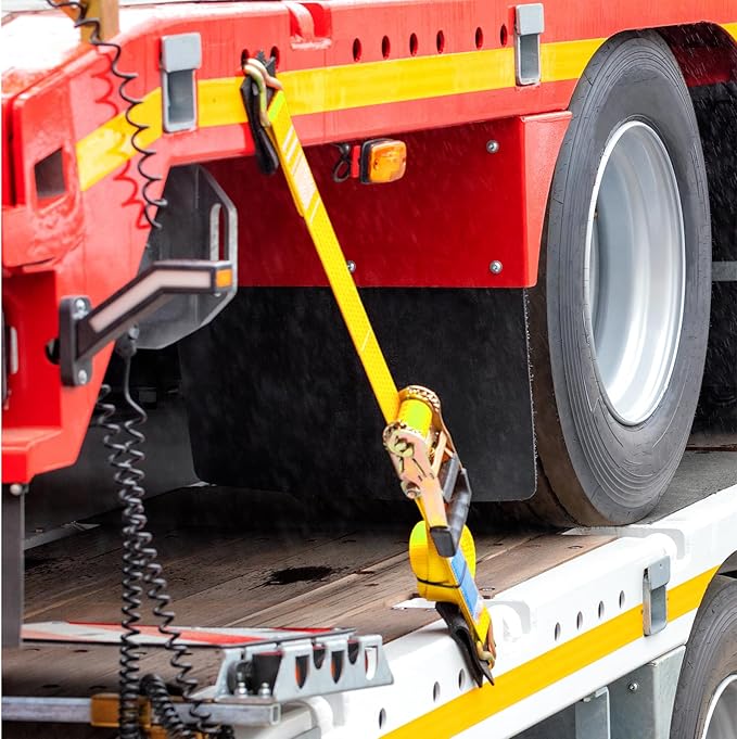 YAYODS 4 Pack Car Tie Down Straps for Trailers with J Hooks, 2" x 10' Heavy Duty Ratchet Straps with 2" x 36'' Axle Straps, 10,000lbs Break Strength Truck Strap for Car, Truck, UTV Transport, Yellow