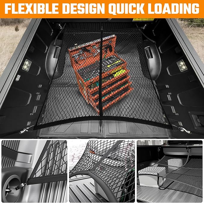 Truck Bed Mat and Net Compatible with 2022-2025 Toyota Tundra 5.5FT Truck Bed Replacement, Truck Net TPE Cargo Bed Liner All Weather Cargo Mat for Toyota Tundra Accessories