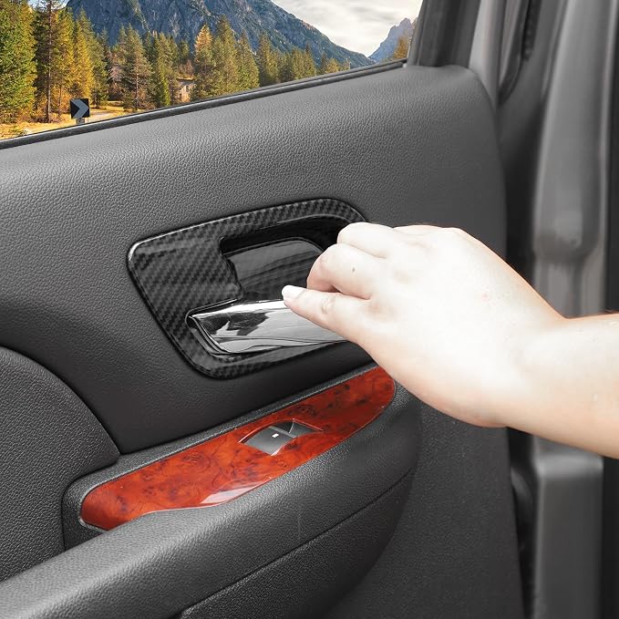 RT-TCZ Inner Door Handle Bowl Cover Trim Decoration Interior Accessories for Chevy Avalanche/Suburban/Tahoe 2007-2013,for GMC Yukon/Sierra 2007-2013 (Black Carbon Fiber)