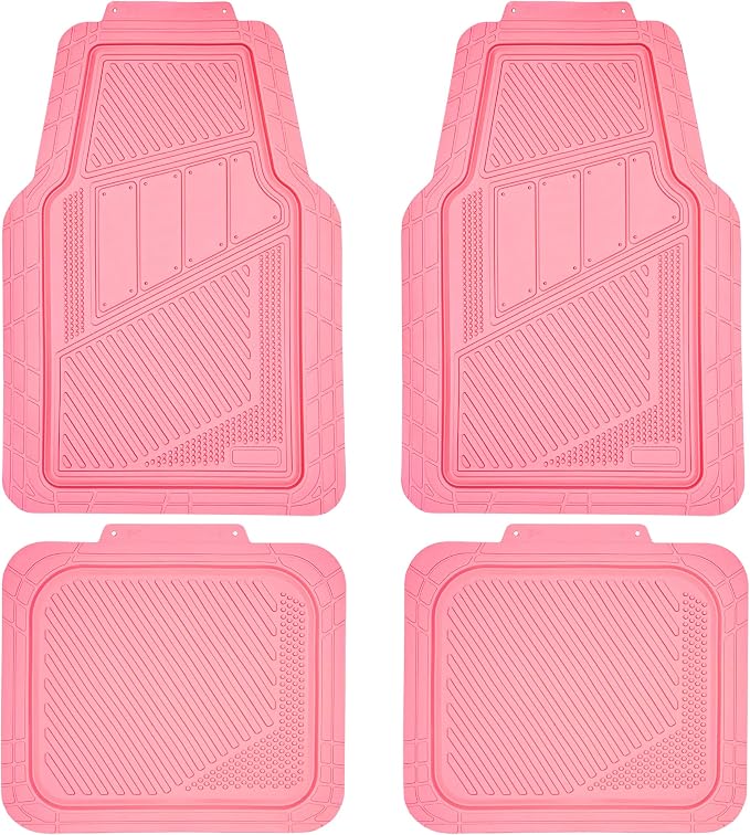 CAR PASS Heavy Duty Rubber Floor Mats 4-Piece,Pink Car Mats Full Sets Anti-Slip,Waterproof Universal Trim-to-Fit for Car SUV Truck, Durable All Weather Automotive Car Mats for Women,Girly(All Pink)