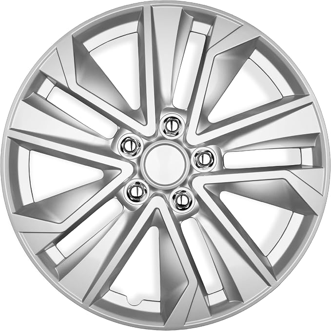 BDK 16 Inch Hubcaps Set of 4 – OEM Replacement Snap-On Wheel Rim Covers - Universal Fit Car Wheel Cover for Cars, Trucks, SUV, Vans Durable ABS Silver 10-Spoke Hub-Cap Car Accessories Exterior