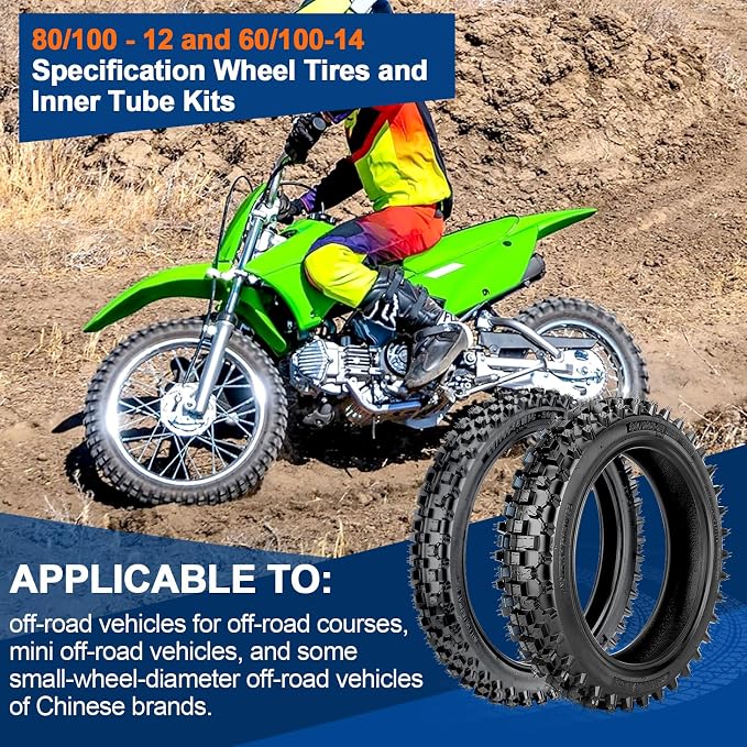 Rear 80/100-12 3.00-12 Front 60/100-14 2.50-14 Dirt Bike Tire and Inner Tube for Tuttio Soleil01 Honda XR70 CRF70 CRF110 KLX110 PW80 TTR90 DRZ110 SSR 125cc 110cc Dirt Bike Off Road Motocross Parts