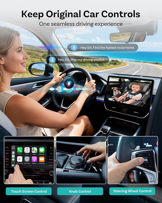 OTTOCAST Baby Car Camera Displaying on Car Screen,1080P Clear No-Glow Night Vision,Split-Screen Navigation,150°Wide Angle,Car Baby Monitor with Built-in Wireless CarPlay Cabin Care Car Adapter 2026