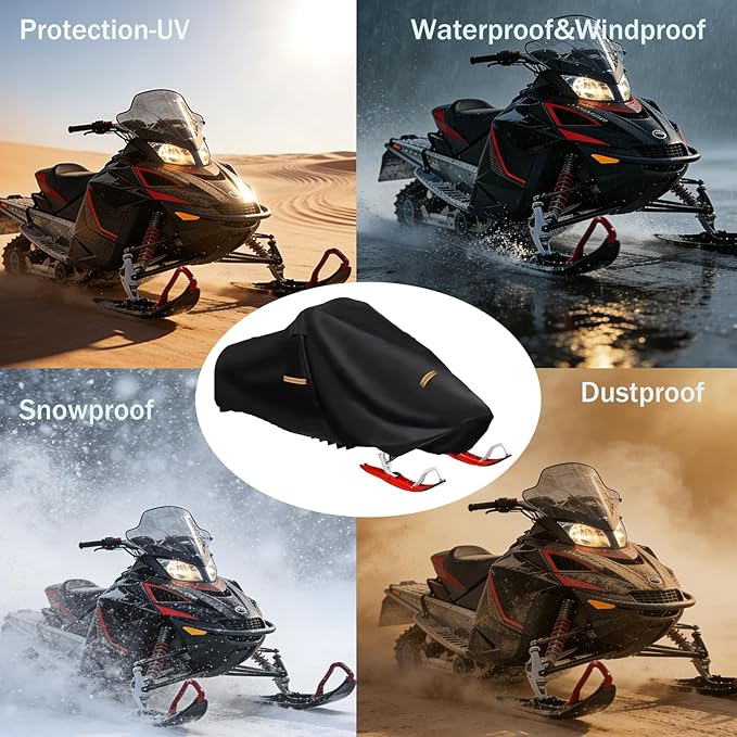 Snowmobile Cover 130 Inch, 420D Heavy Duty Durable Snowmobile Protective Covers with Full Protection Waterproof Universal Storage Cover Fits Snowmobiles up to 130" L x 51" W x 48" (420D)