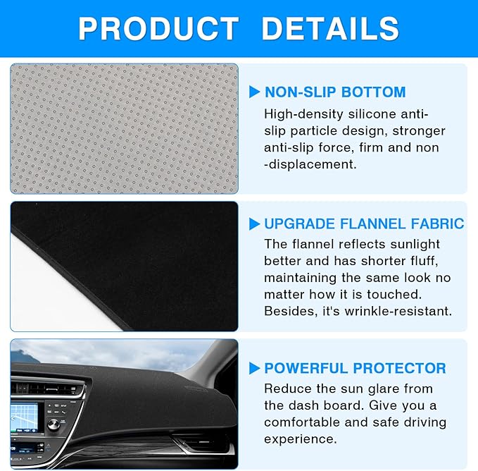Autorder Dashboard Cover Mat for Toyota Avalon 2013-2018 Accessories Dash Cover Upgrade Flannel Dash Mat Sunshade Glare UV Rays Protector