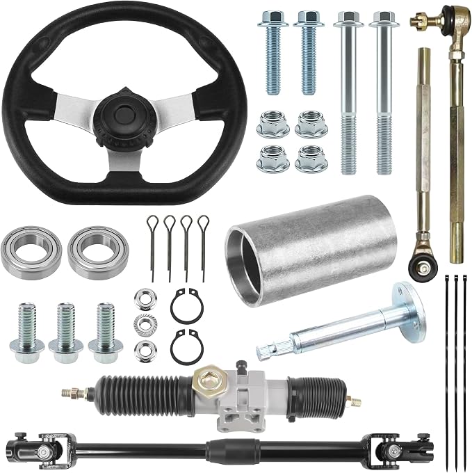 110cc Go Kart Steering Kits 270mm/10.6'' Steering Wheel 360mm/14.2'' Rack Pinion Adjustable Shaft Tie Rod Ends Assembly for DIY Electric 110cc 125cc 150cc Go Kart Golf Buggy UTV Off-road