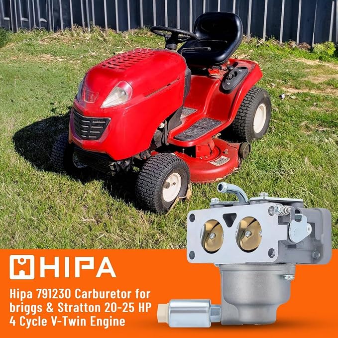 Hipa 791230 Carburetor for Brigg and Straton 799230 699709 499804 20-25 HP V-Twin Engine for John D MIA10632 L118 L120 La130 La135 Replace 405777 406777 407777 with Air Filter
