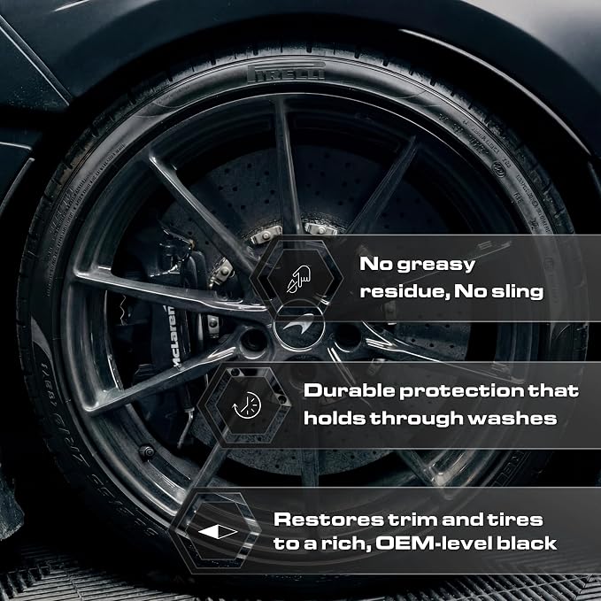 Blackline Car Care - Blackout Trim & Tire Dressing - Best Tire Shine No Sling Formula - Water Based Protection for Car Tires & Trim - Safe for Cars, Trucks, SUVs & More - 16 fl oz (Pack of 2)