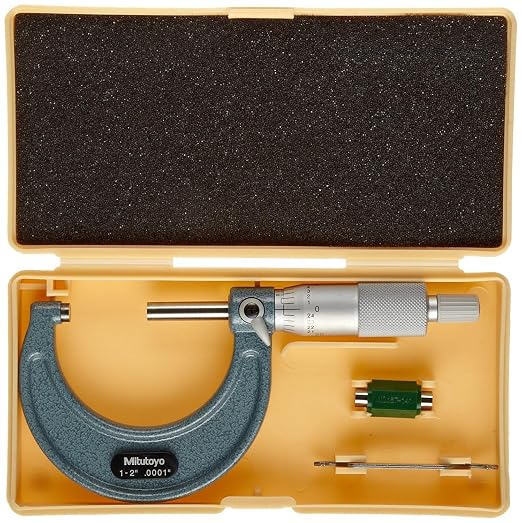 Mitutoyo 103-132 Outside Micrometer, Baked-enamel Finish, Ratchet Stop, 1-2" Range, 0.0001" Graduation, +/-0.0001" Accuracy