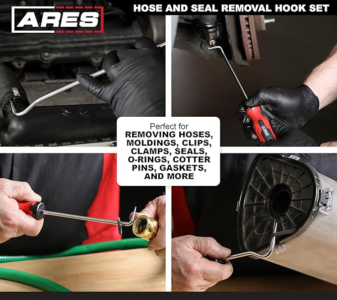 ARES 10038-5-Piece Hose and Seal Removal Set - Includes 90 Degree Seal Pick and Single and Double Offset Hose Removers - Chrome-Plated Steel Shafts - Easily Remove Hoses, Clips, Clamps, and More