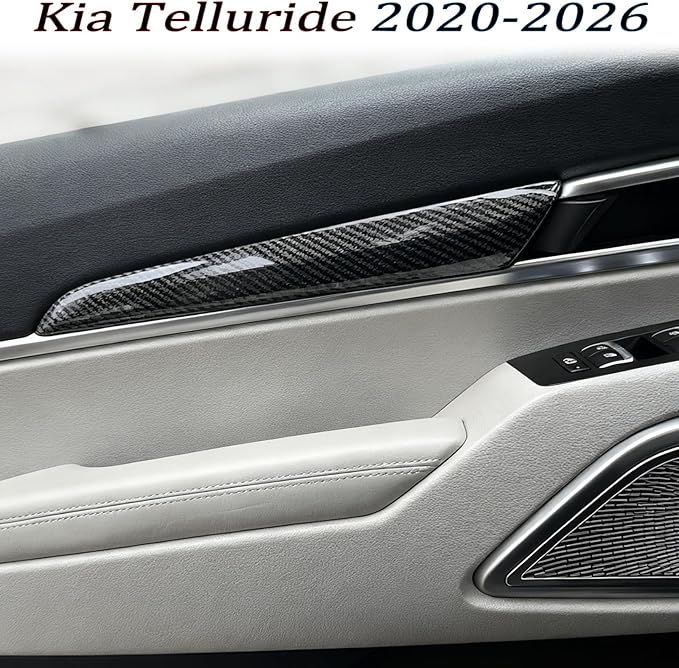 Door Panel Cover, for Kia Telluride 2020 2021 2022 2023 2024 2025 2026, Interior Door Handle Trim Overlay - Carbon Fiber Pattern Protective Accessories