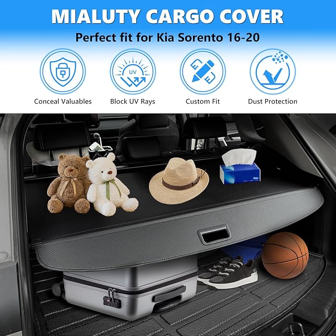 MIALUTY® Cargo Cover for 2016-2020 Kia Sorento Retractable Trunk Cover Sorento Accessories Anti-Peeping Anti-Theft Privacy Screen,Trunk Luggage Shield Shade Carbon Fiber Texture