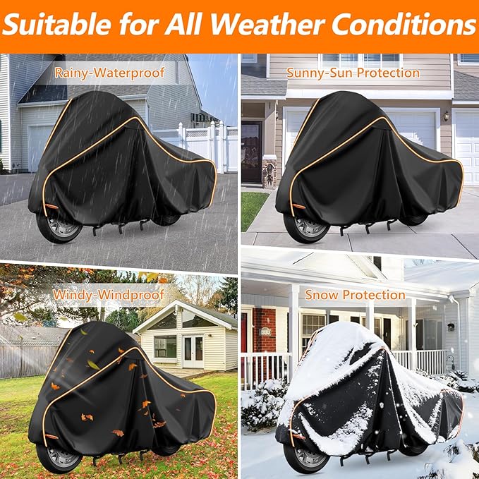 Motorcycle Cover for Honda GL1500 GL1800, Honda Gold Wing 2001-2023 with Side Trunk, All Weather Outdoor Black Protective Cover with Reflective Strips,Vent Holes and Lock Holes (Without top Box)