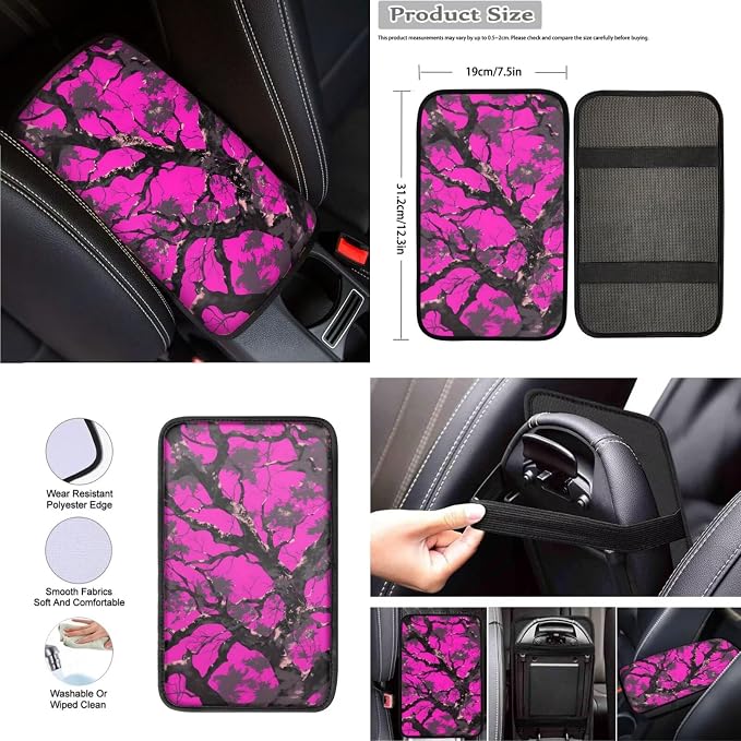 8 Pcs Pink Branches Prints Car Interior Accessories Set for Women, Car Seat Covers Full Set with Auto Steering Wheel Cover Auto Center Console Pad Seat Belt Covers