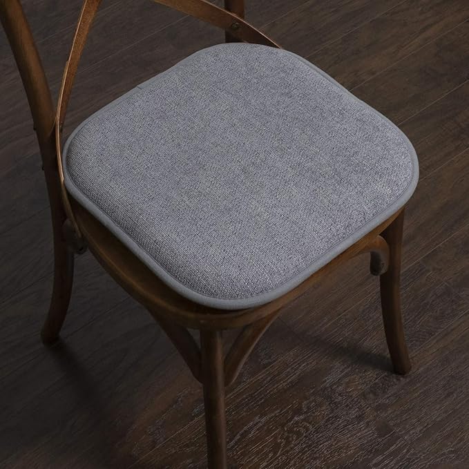 Sweet Home Collection Chair Cushion Memory Foam Pads Honeycomb Pattern Slip Non Skid Rubber Back Rounded Square 16" x 16" Seat Cover, 6 Pack, Alexis Blue/Gray