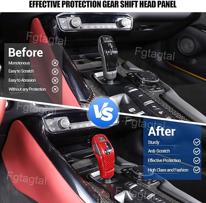 Real Carbon Fiber Gear Shift Head Cover and Front Head Cover Set Compatible with Toyota Supra GR A90 A91 MK5 2019-2026, Gear Shifter Knob Cover Protector Trim Cap 2Pcs (Red)