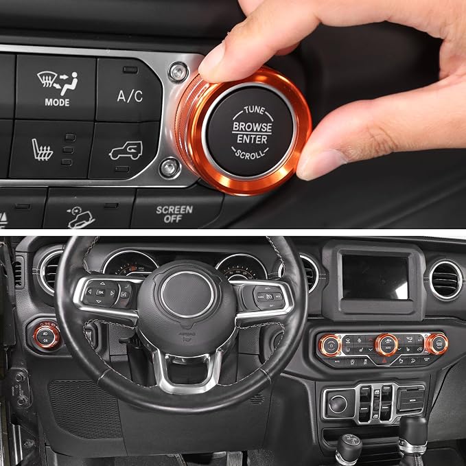 Cherocar Aluminum Alloy Air Conditioner & Headlight Console Switch Knob Covers for 2018-2026 Jeep Wrangler JL JLU 4XE Gladiator JT Interior Trim,4-Piece Set