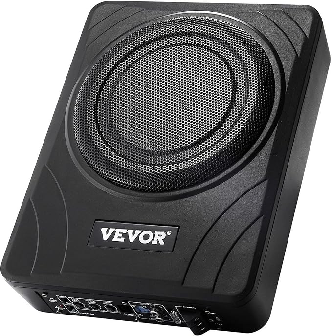 VEVOR 8" 300W Underseat Car Subwoofer, Slim Powered Car Subwoofers Under The Seat, Low Profile Audio Sub Built-in Amplifier, High/Low Level Input & Volume Controller for SUVs, Car, Truck, RV