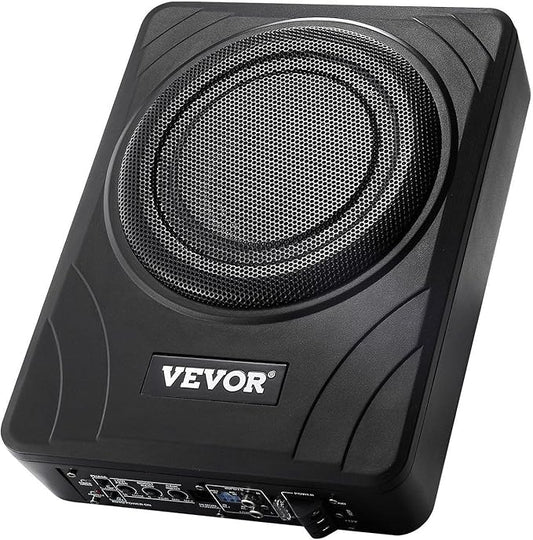 VEVOR 8" 300W Underseat Car Subwoofer, Slim Powered Car Subwoofers Under The Seat, Low Profile Audio Sub Built-in Amplifier, High/Low Level Input & Volume Controller for SUVs, Car, Truck, RV