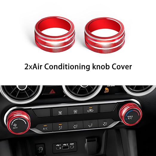 for Nissan Sentra 2025 2024 2020-2023 Accessories Knob Cover Set - Volume Tune Knob Covers, Air Conditioner, Air Vent Outlet Rings/Covers Push Start Stop Button Ring Trim for Sentra, 12Pcs (Red)