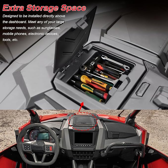 Center Console Dash Storage Organizer For Polaris RZR PRO XP/ XP4 2020-2025, For Polaris RZR PRO R/RZR TURBO R/ R4, Storing/Organizing Off-Road Items in Flip-Lid Enclosed Storage Compartment