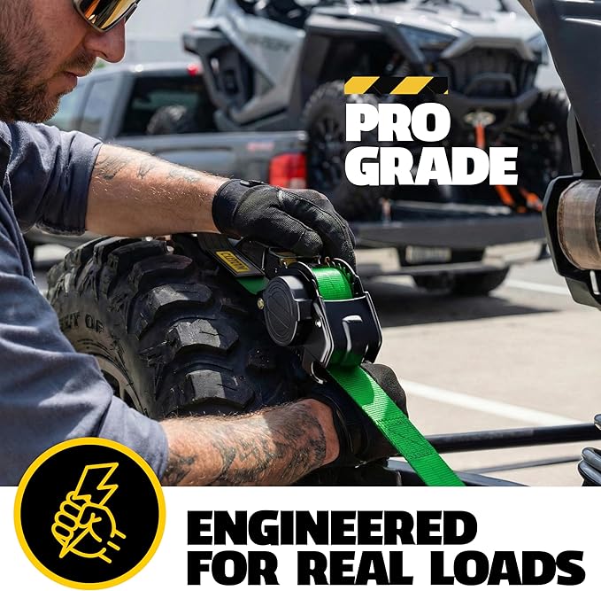 AUGO Retractable Ratchet Straps | 2 Heavy Duty Ratchet Straps Self Retractable Tie Downs with Soft Loops & Storage Bag for Motorcycle, Truck, Trailer, Cargo Van | 3000 Lb Break Strength 2” x 10’