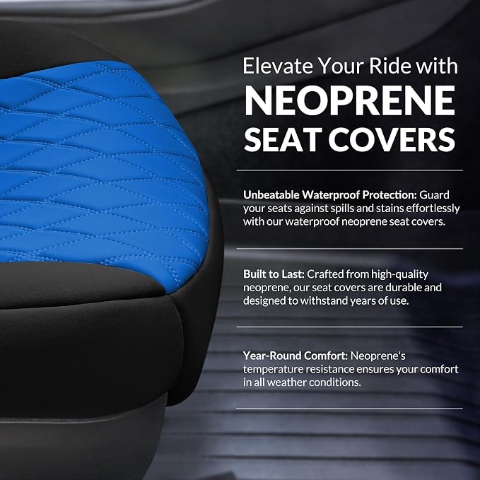 FH Group Custom Fit Car Seat Covers Specifically Made for Toyota Sienna 2021-2024, Blue Ultraflex Neoprene Front Set Automotive Seat Covers, 7-8 Seater SUV Seat Covers, Toyota Accessories