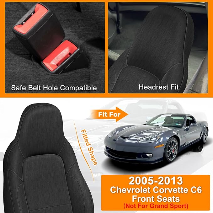 Front Seat Covers Compatible with 2005-2013 Chevy Corvette C6 (Not for Grand Sport), Heavy Duty Cationic Linen Fabric Seat Protector