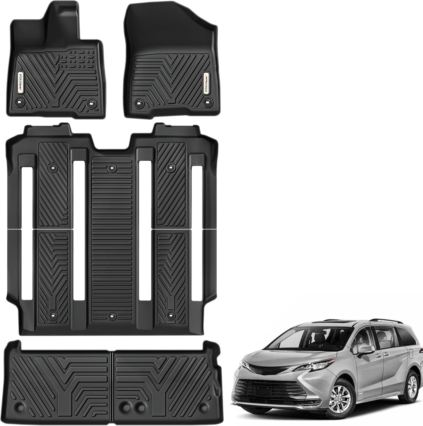 YITAMOTOR Floor Mats Fit Toyota Sienna 2021-2025 (Only for 7 Seat Without Spare Tire), Custom Fit TPE All Weather Car Liners for Toyota Sienna 1st, 2nd and 3rd Row and Trunk, Black