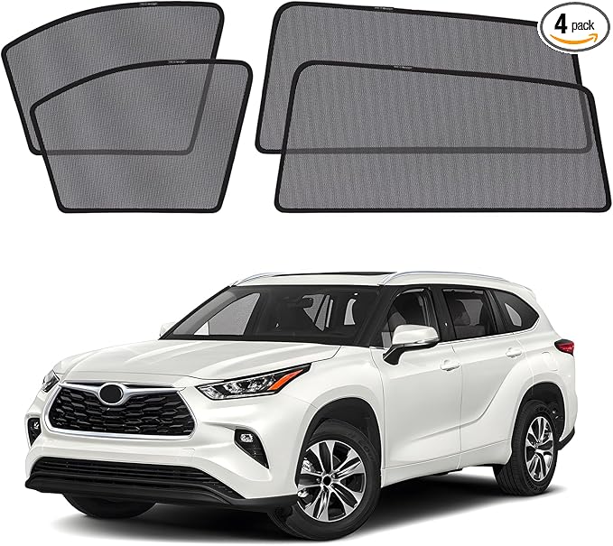 XCBYT Car Window Shades for 2021-2025 Highlander, Sun Shade for Car Baby Side Window with Breathable Mesh, Blocking 99% UV Glare and Privacy Protection, Safe Driving for Napping Camping (4 PCS)