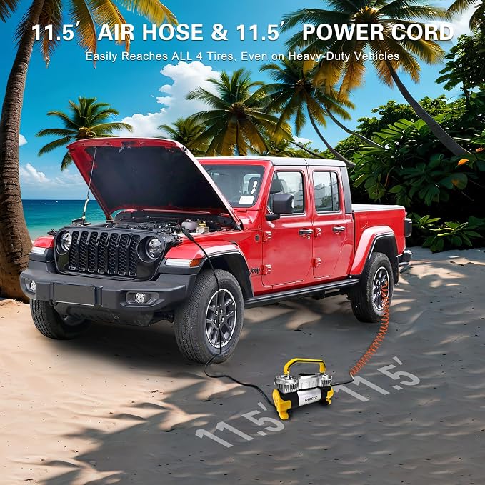 GSPSCN Digital Tire Inflator 12V Heavy Duty Metal Portable Air Compressor | 6X Faster Inflation Auto Shut-off Dual Cylinder Air Pump 150PSI LED Light w/Pencil Pressure Gauge for Car,Pickup,SUV,RV,Balls