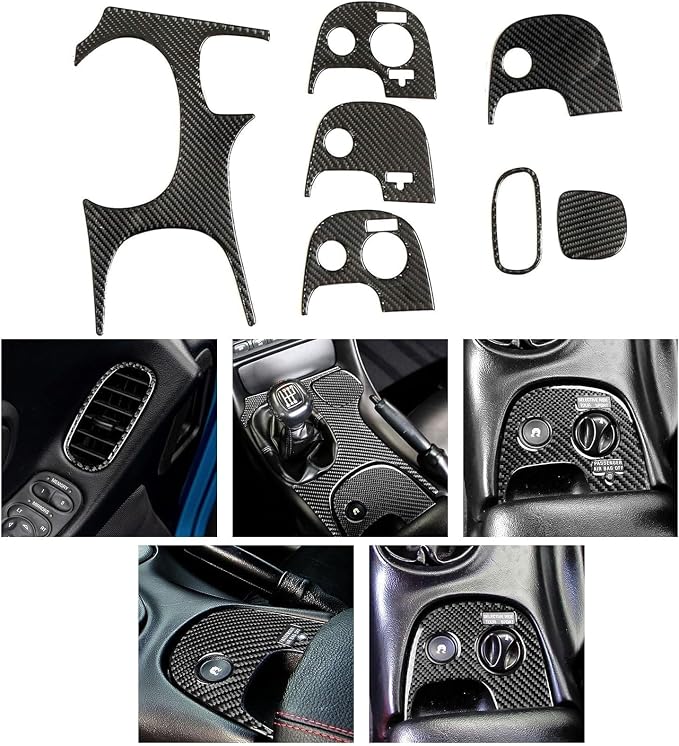 NLQR 18PCS Real Carbon Fiber Kits Full Interior Trim Cover, Compatible with Chevrolet Corvette C5 1998-2004 Center Console Dashboard Control Panel Cover Air Conditioning Vent Cup Holder Gear Trim