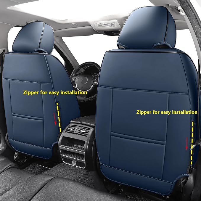 Aierxuan Luxury Seat Covers for Cars Full Set Waterproof Leather Universal Fit Hyundai Kia Buick Cascada Envision Encore Lucerne Regal VW Jetta Passat Taos Infiniti G35, Black-Blue