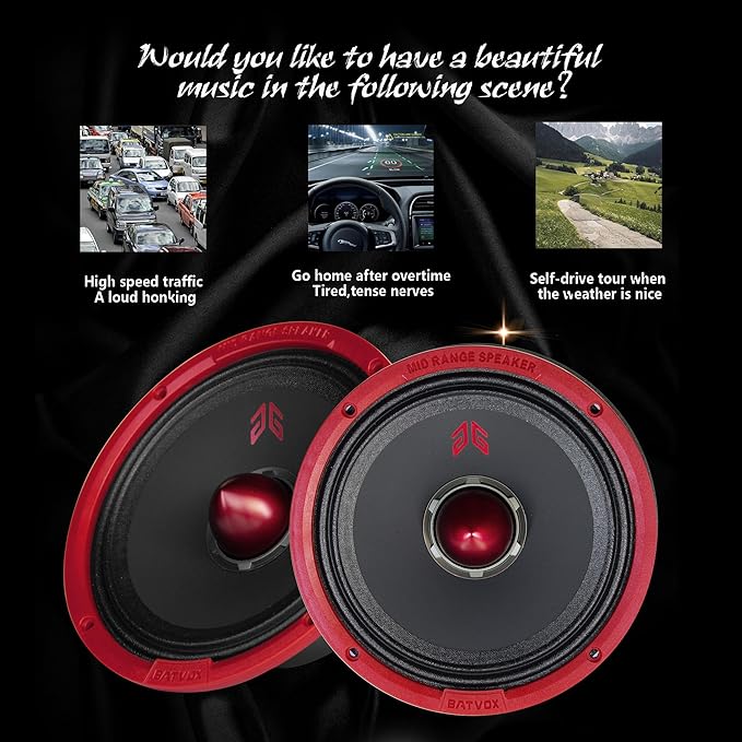 MX65E1 Midrange Loudspeaker 6.5" Red Bullet, 400W Max, 6 Ohms, Premium Quality Audio Door Speakers for Car or Truck Stereo Sound System, Red (2 Speaker)