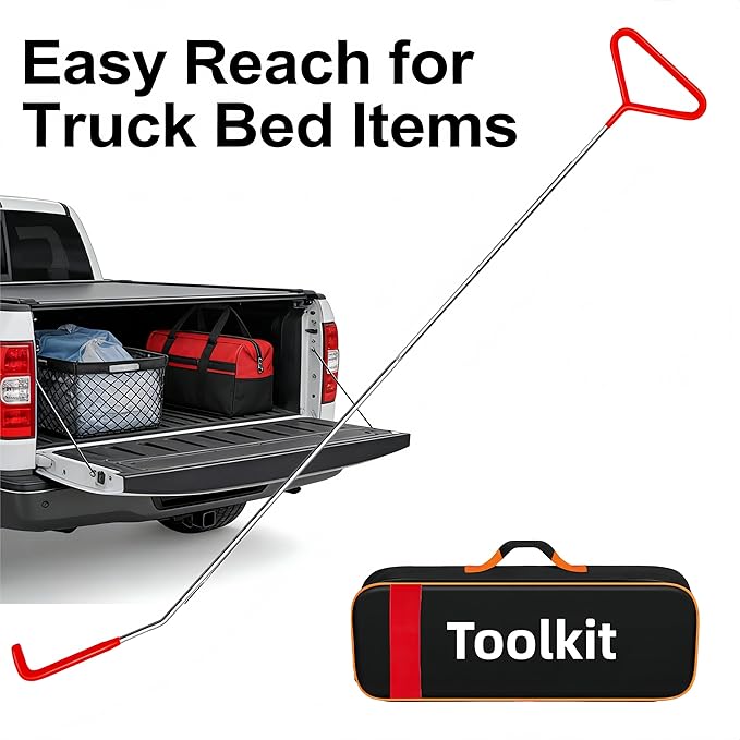 DENWAY Cargo Grabber Retriever Tool - Upgraded Extendable Pickup Truck Bed Accessories, Car Tool Set