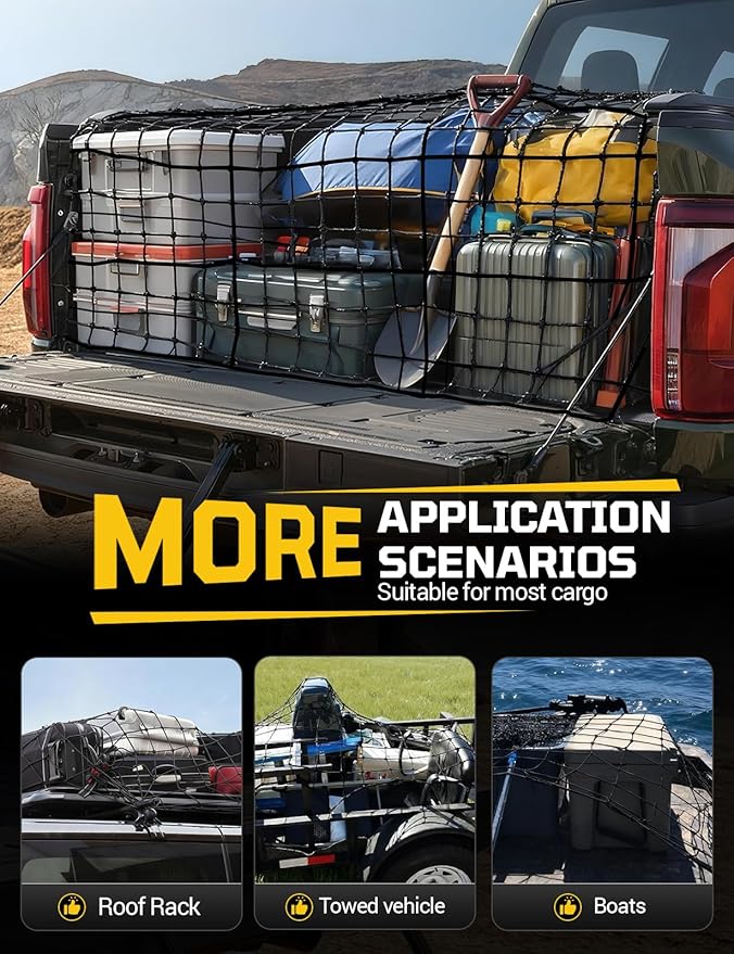 AUTOWN 2 Pack Truck Bed Cargo Net, Heavy Duty & Fine Mesh Bundle