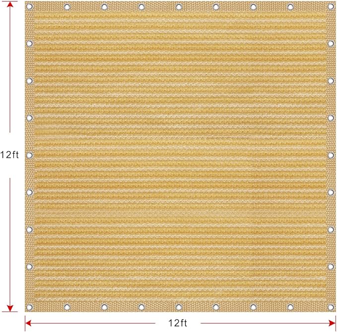 Shatex 90% Shade Fabric 12x 12ft Sun Shade Cloth with Grommets for Pergola Cover Canopy Wheat, 12 Bungee Balls