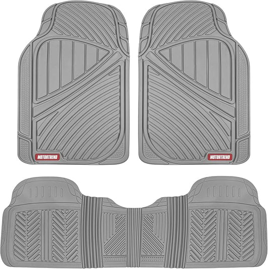 Motor Trend FlexTough Performance All Weather Rubber Car Floor Mats - 3 Piece Floor Mats Automotive Liners for Cars Truck SUV, Heavy-Duty Waterproof (Gray)